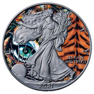 1 unca srebrni Američki orao 2021 – Tigar, serija Spirit Animals – Art Color Collection